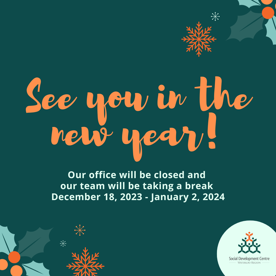 Festive graphic announcing the SDC Office will be closed December 18, 2023 to January 2, 2024